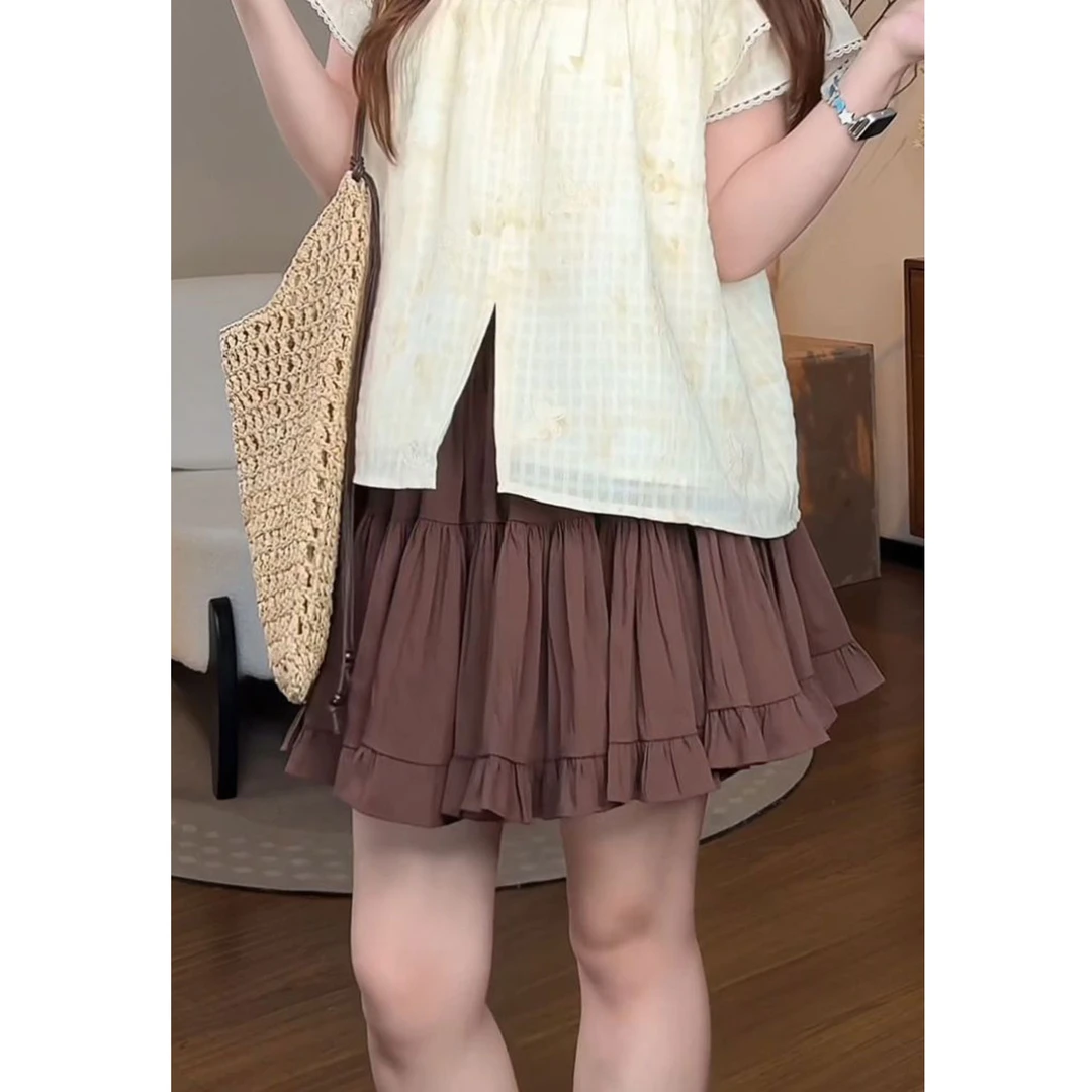 ~复古气质高腰显瘦咖色a字夏季短裙