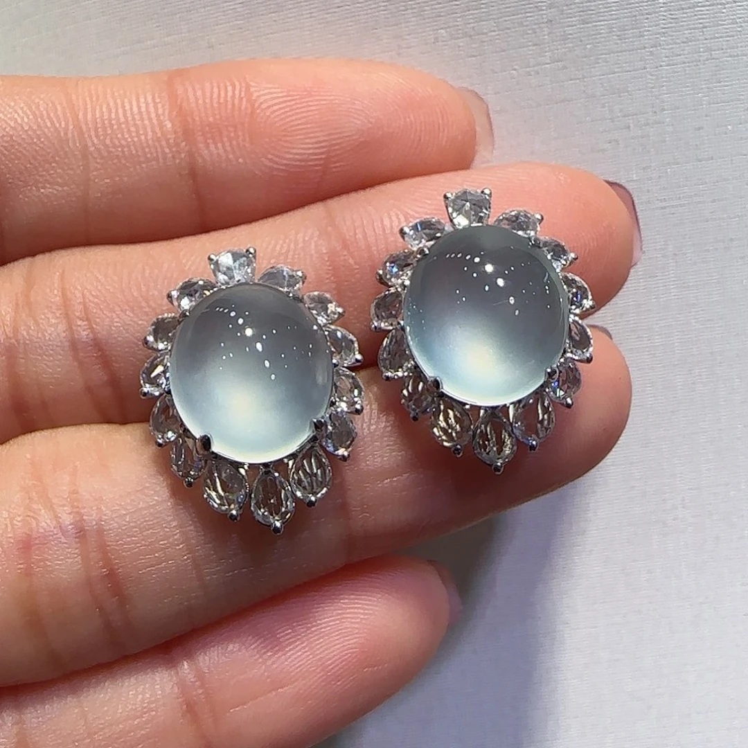 翡翠耳钉18K金镶嵌耳钉