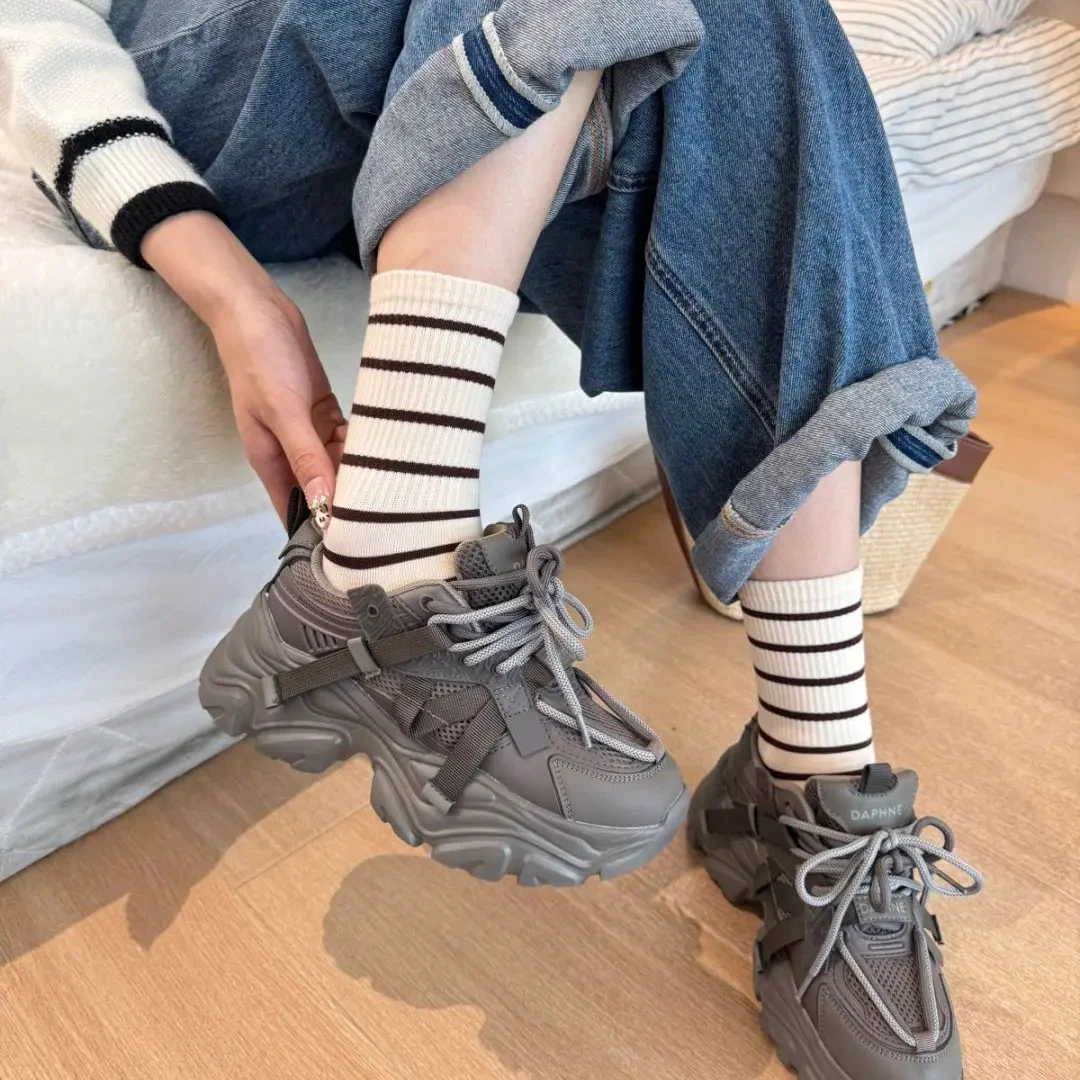 8双装条纹中筒袜早秋新品ins潮袜韩系运动百搭学院风网红袜子时尚