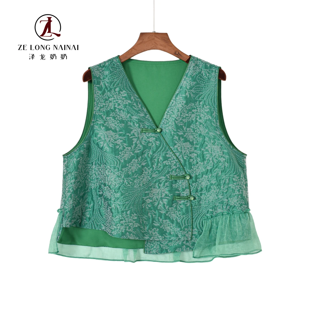 687青蔓卷草3D双色提花新中式时尚休闲马甲