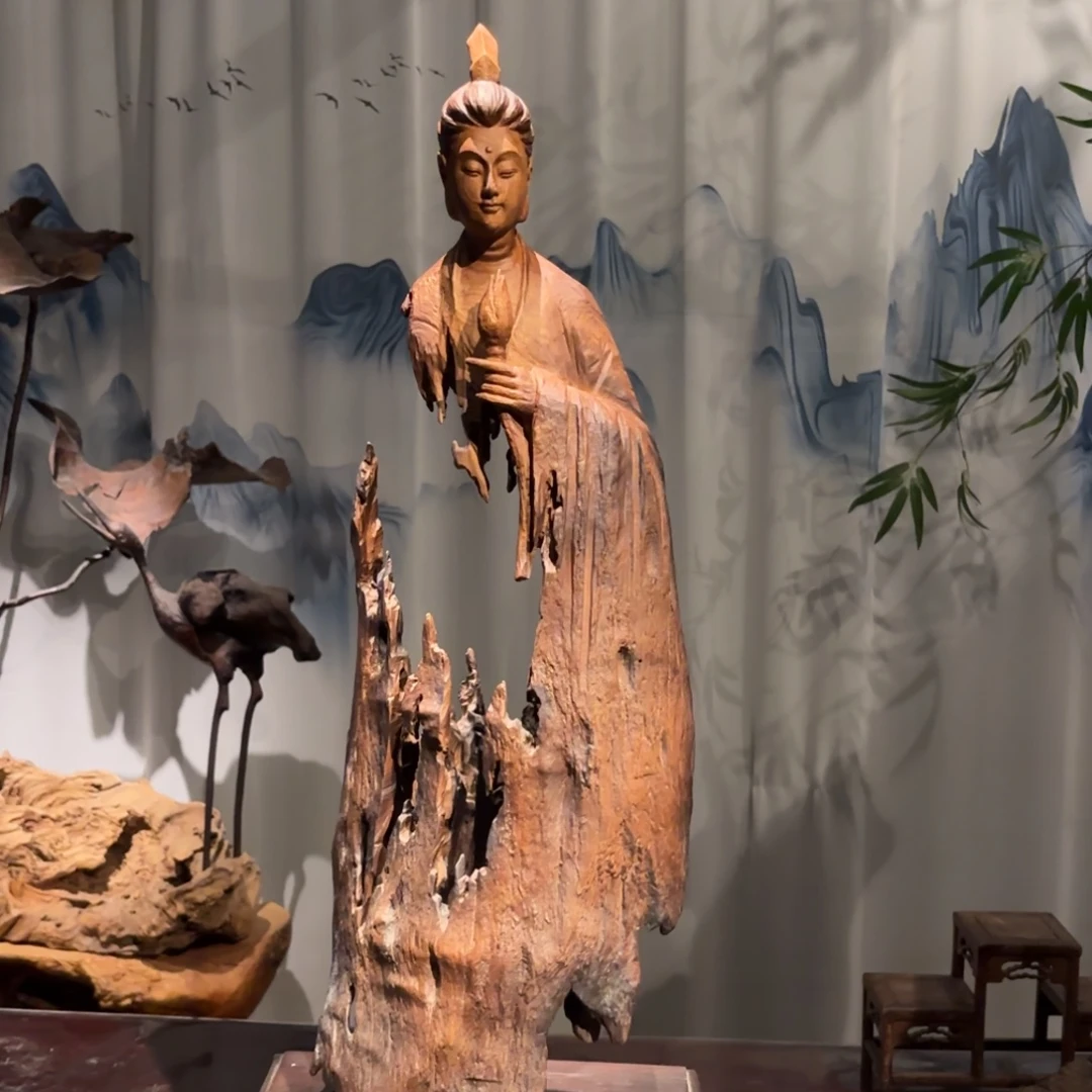 木北魏佛根雕作品香樟木
