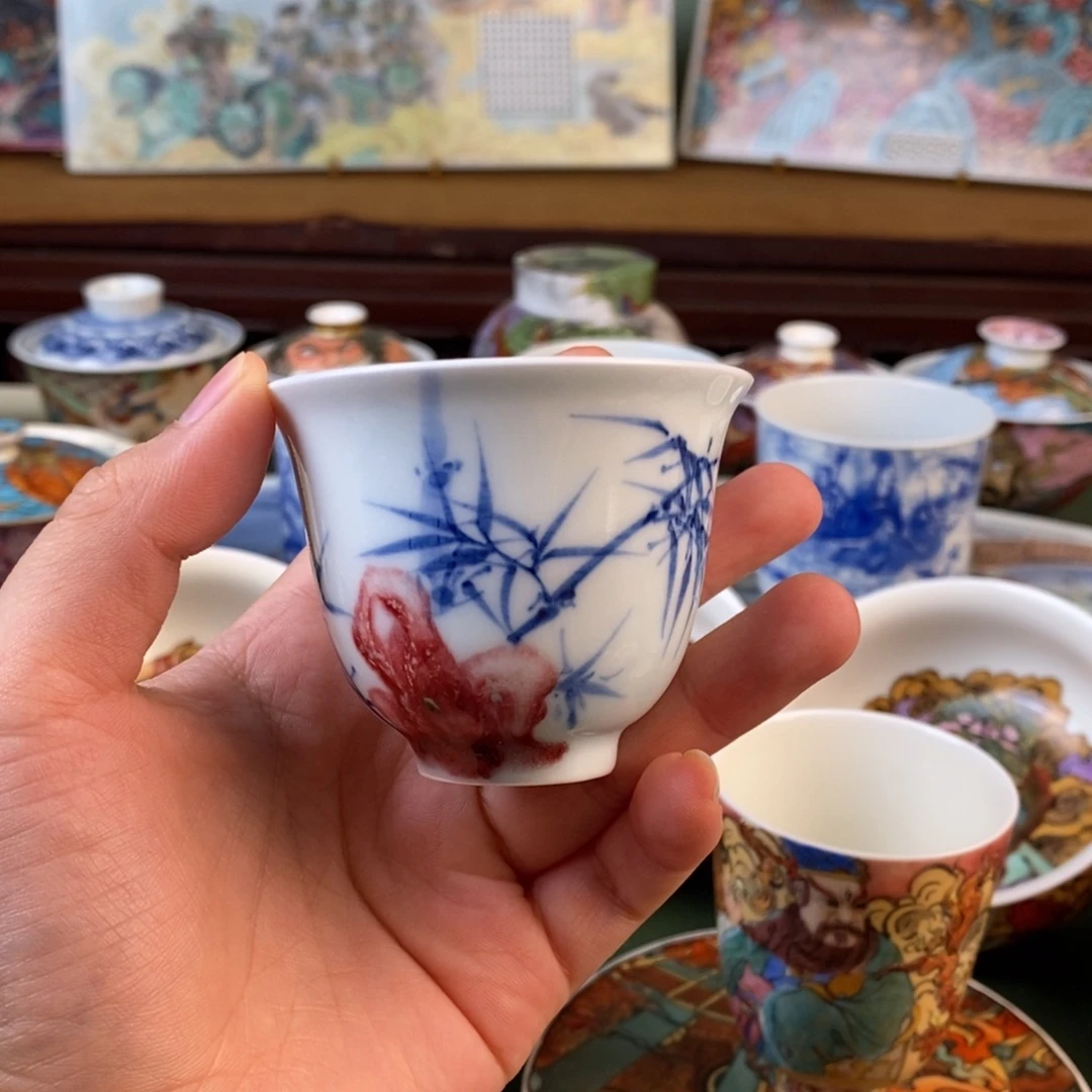釉里红纯手工手绘陶瓷杯