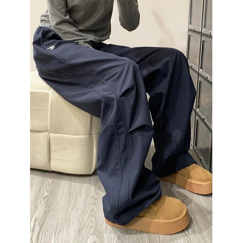 藏青色防水登山冲锋裤女cleanfit美式机能风裤子宽松慵懒风休闲裤