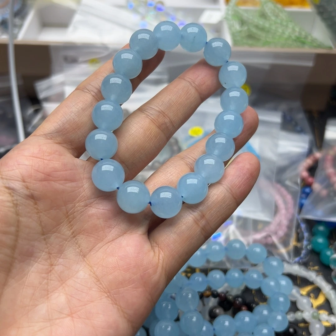 未镶嵌烟晶手链海蓝宝12