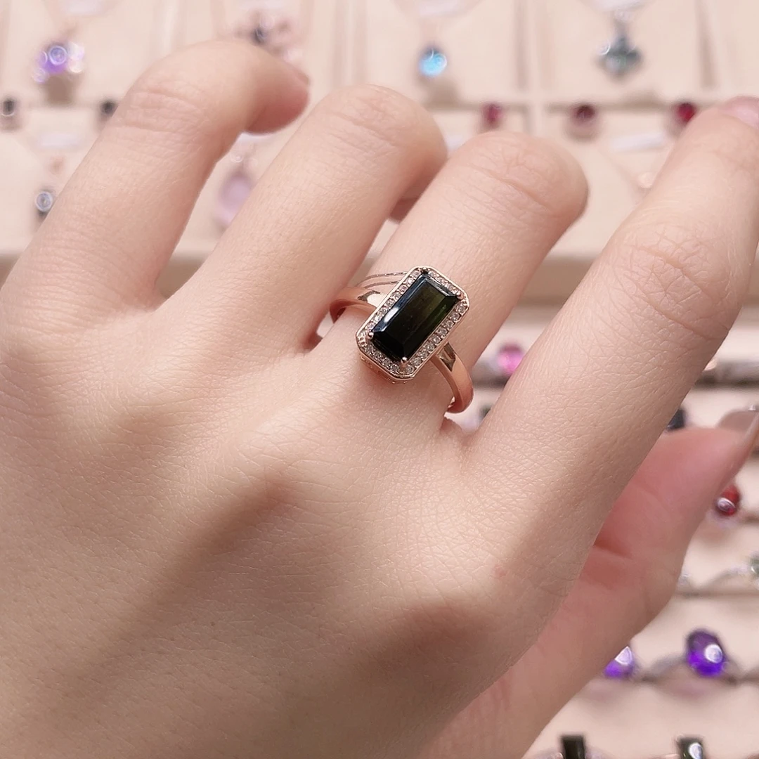 戒指银S925镶嵌碧玺开口