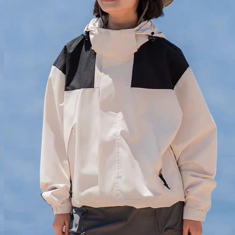 设计感拼色男女同款高颜值潮服春秋连帽运动休闲冲锋衣外套6C763