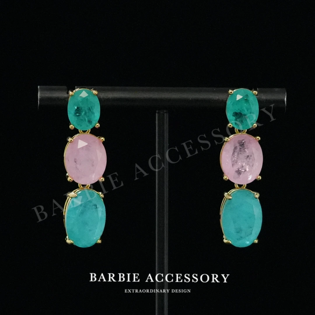 铜合金合成锆石耳饰 【蓝粉蓝姬】法式中古轻奢设计款高级感耳环