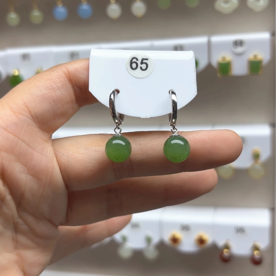 和田玉银S925镶嵌耳饰