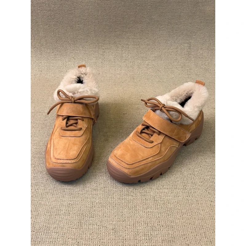 nnmiss/3.5cm厚底圆头魔术贴休闲乐福鞋复古通勤舒适保暖毛毛鞋