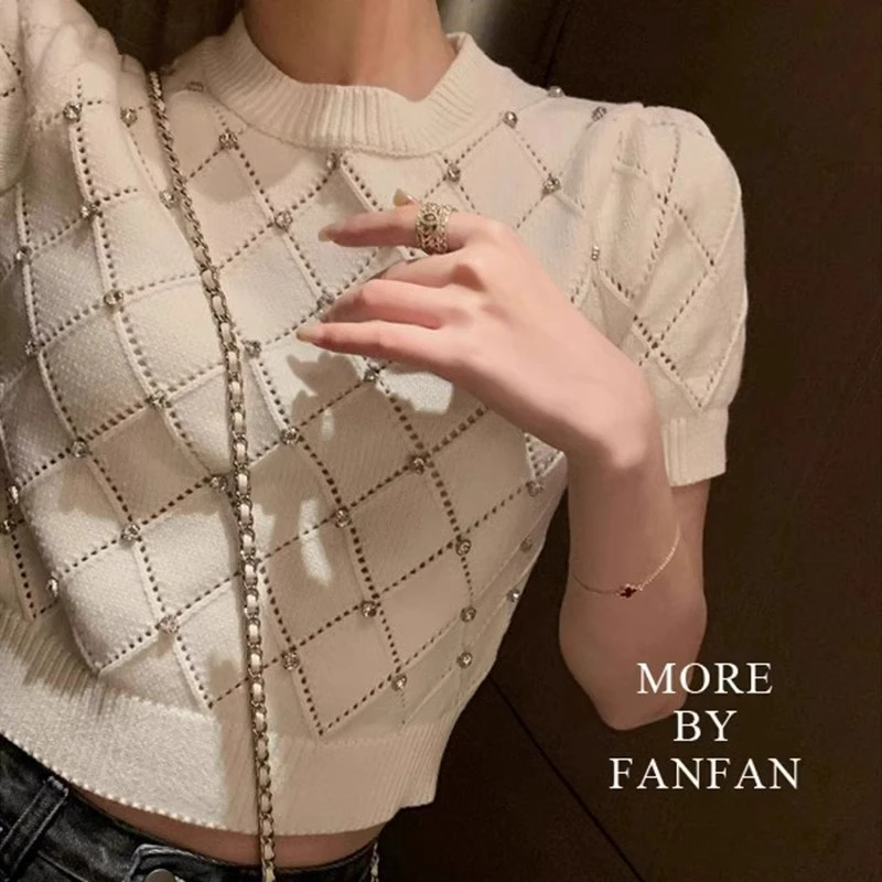 小香风白色打底短袖t恤女夏设计感小众正肩修身显瘦百搭短款上衣