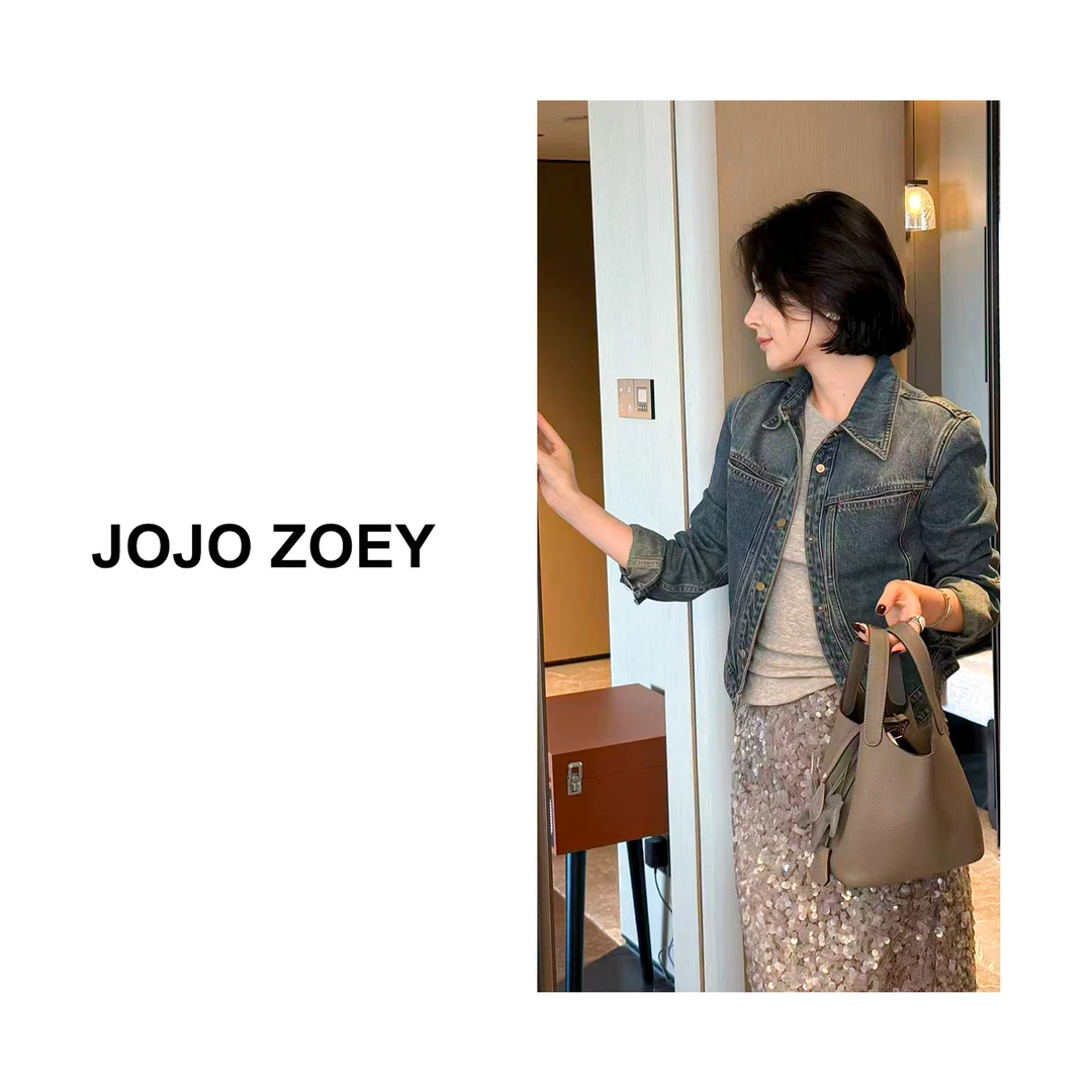 JOJO ZOEY【悉尼蓝调】~美式复古翻领宽松显瘦牛仔外套女wt-8211