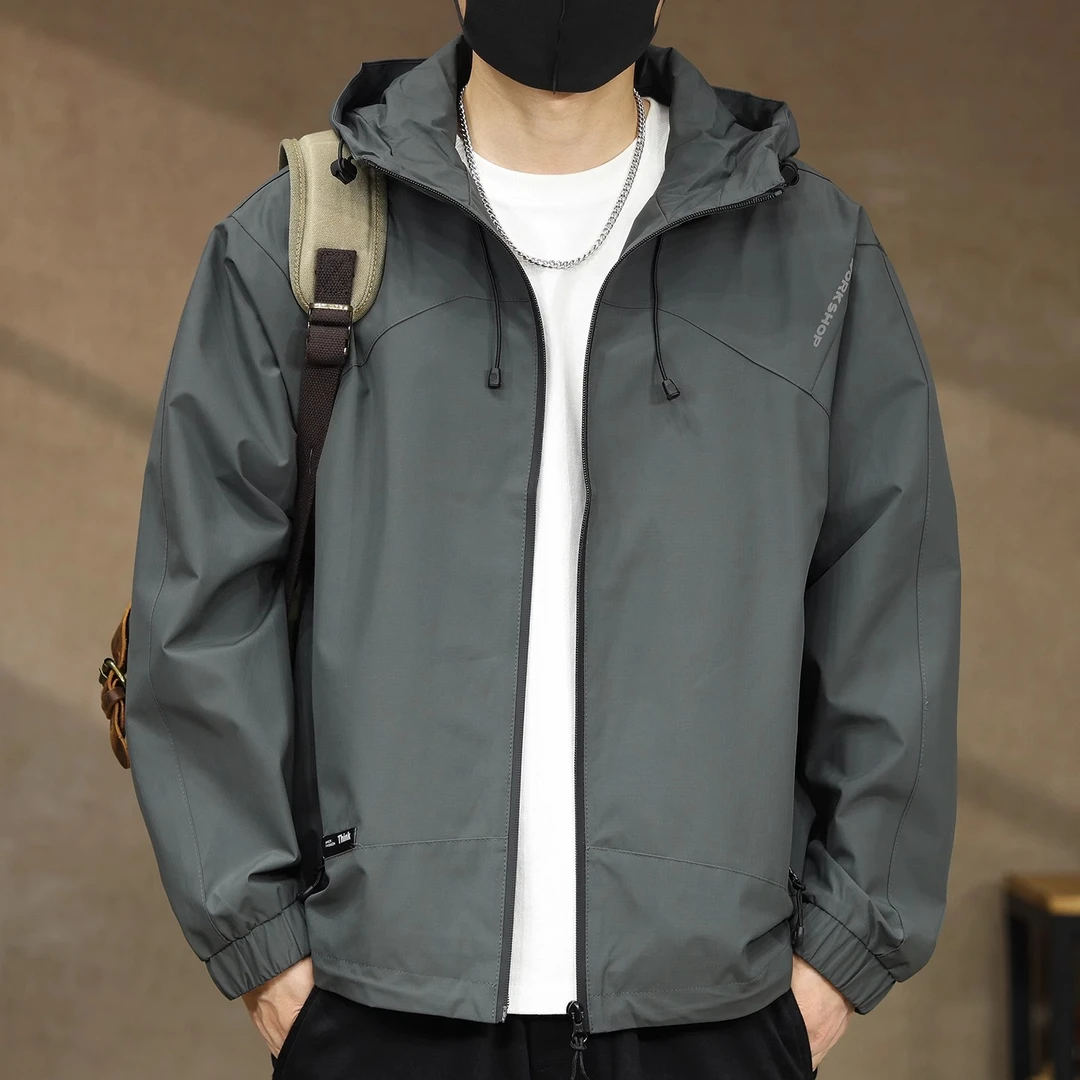 美式工装冲锋衣外套男秋季2025新款连帽宽松夹克男士户外登山服潮