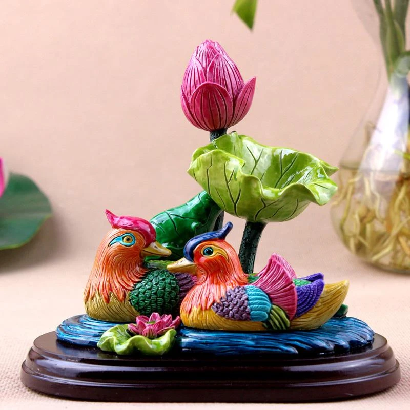 陶荷花鸳鸯摆件好合夫妻感情结婚礼品摆饰