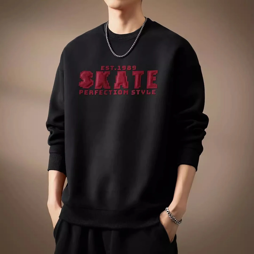 GTRT男士春秋长袖高端重磅印花圆领卫衣男2025春季新款宽松本命红