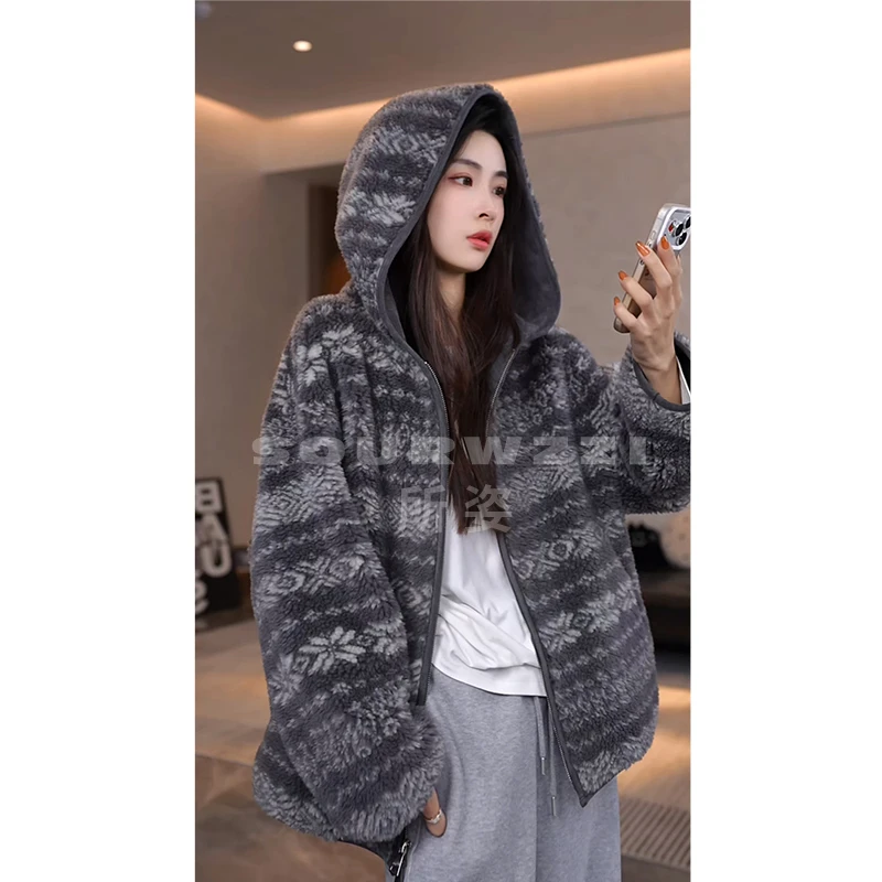 SOURWZZI/所姿100%羊毛连帽费尔岛冬季时尚休闲女士外套SZ-25727