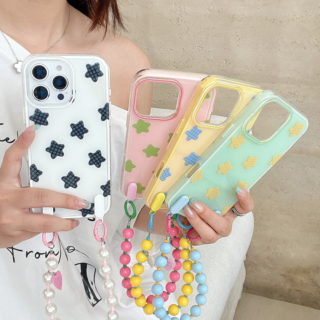 新款简约格纹星星手机壳适用iPhone16promax苹果15/14/13/16Pro