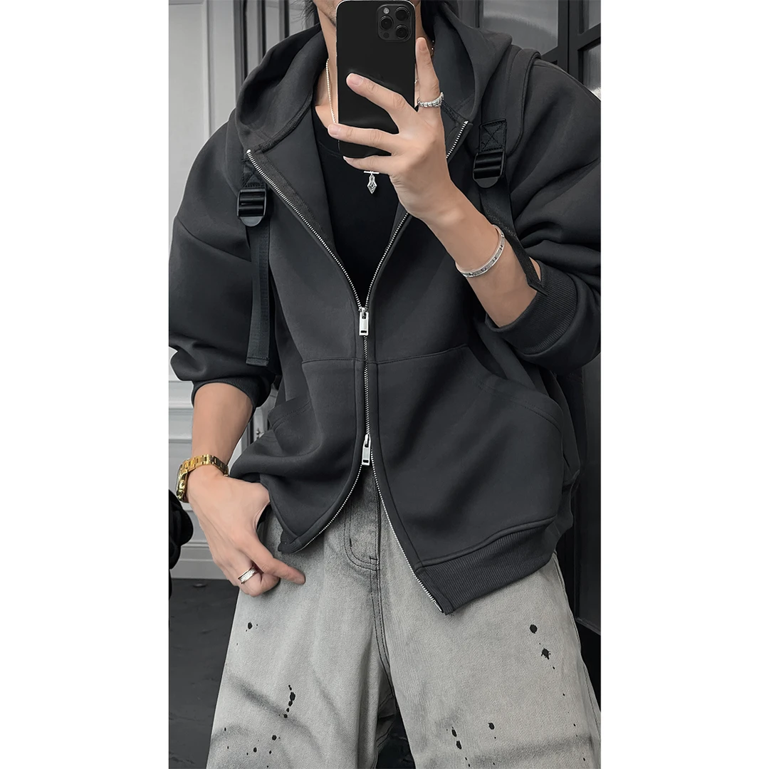 龙叨叨秋季新款潮流美式休闲背包设计感宽松连帽卫衣百搭夹克外套