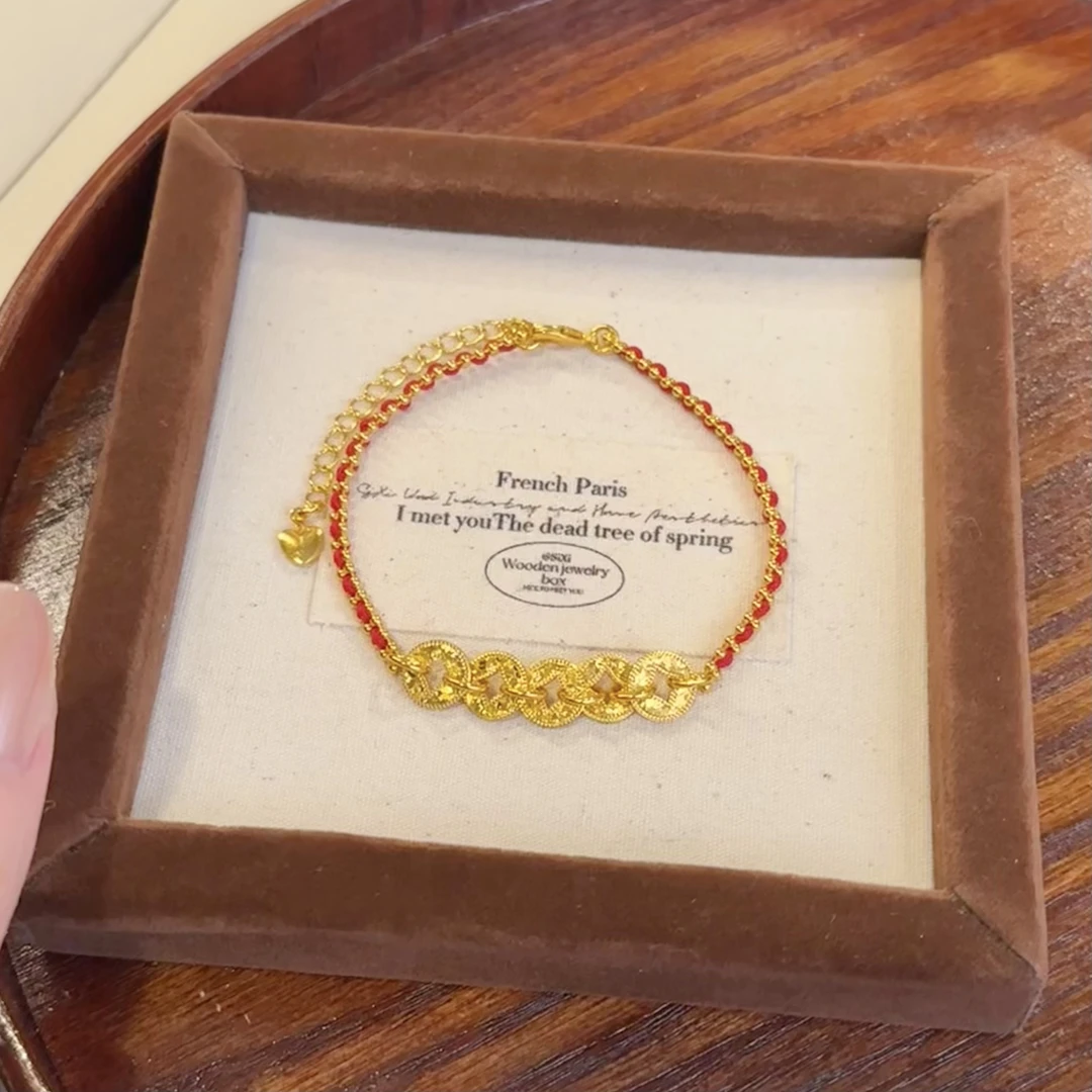 铜合金手链 SS308新中式国风百搭手工编绳CNC龙鳞爆闪五帝币首饰