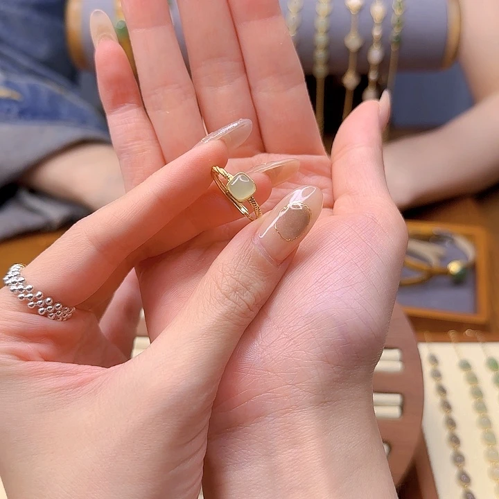 银S925镀金镶嵌戒指和田玉