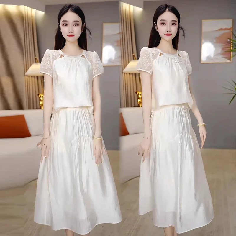 小香风温柔连衣裙女2025夏季新款洋气减龄设计感上衣半身裙两件套