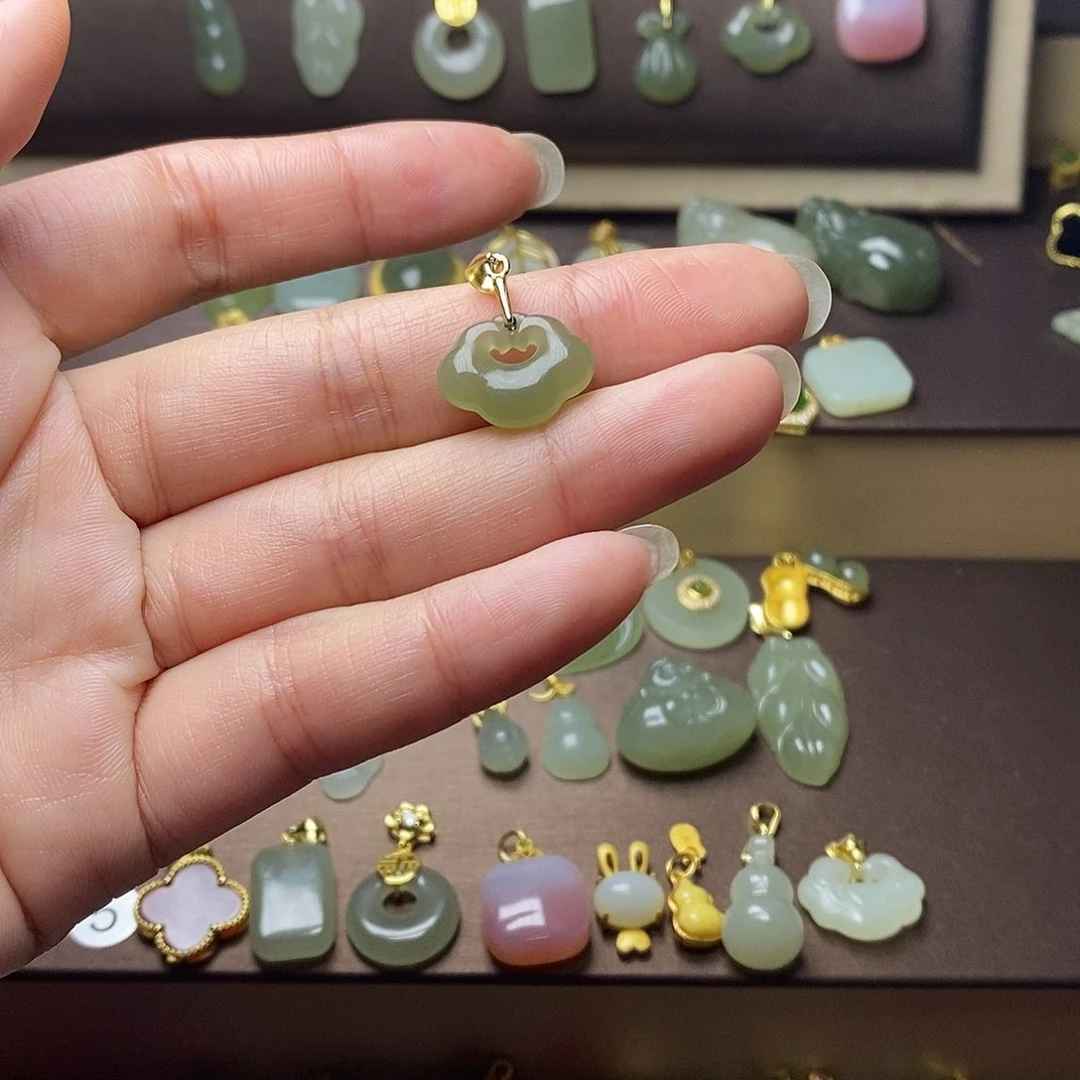 和田玉颈饰银S925镶嵌