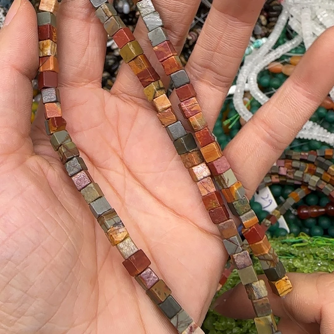 玛瑙/玉髓合金珠宝半成品毕加索石4mm一条方糖