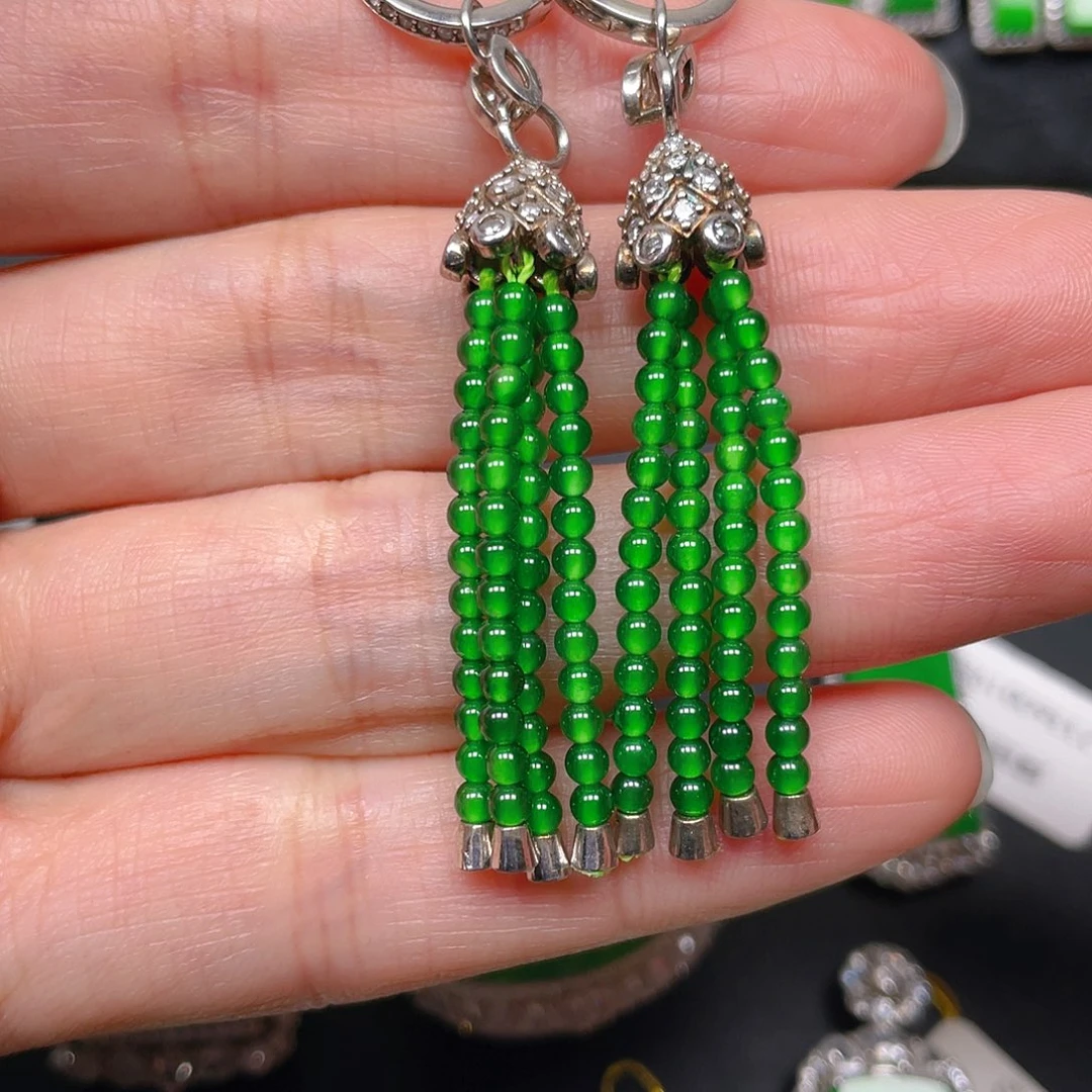 银S925镶嵌翡翠耳饰耳环