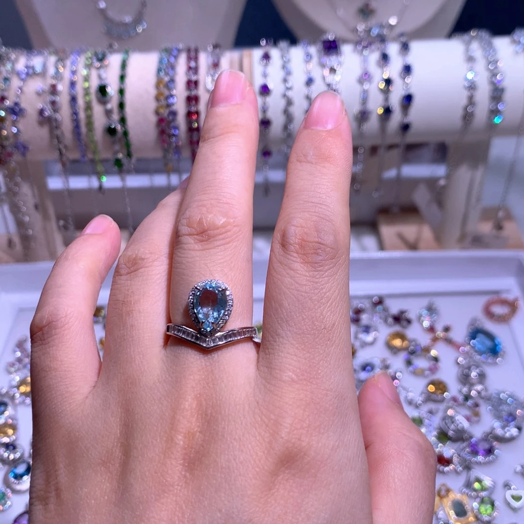 南***月海蓝宝石戒圈银S925镶嵌