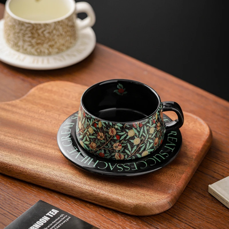 高级感咖啡杯碟黄金麦穗创意中古风高颜值咖啡厅家用早餐牛奶杯子