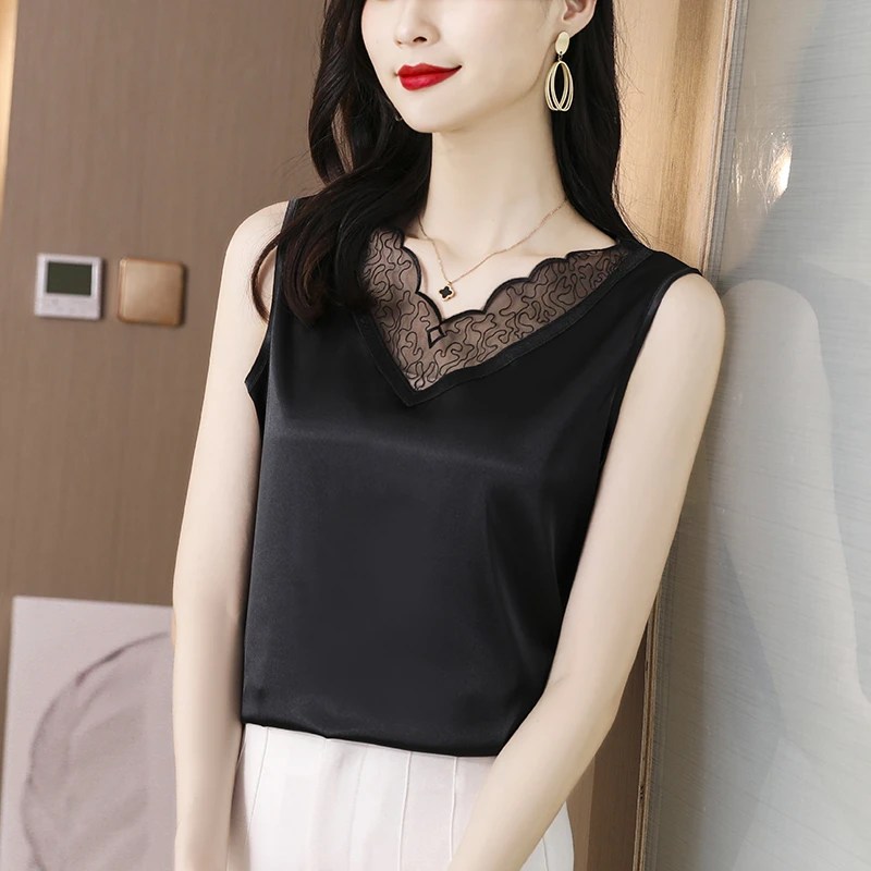工厂特价清货 2025夏季百搭新品刺绣缎面上衣背心