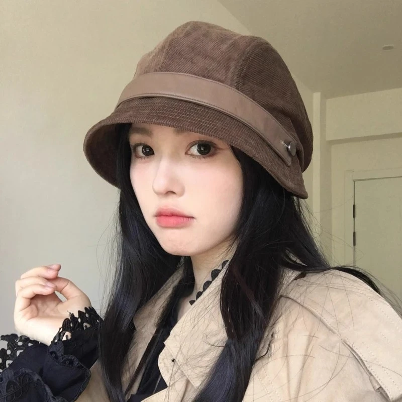 灯芯绒渔夫帽女2025新款气质一帽多戴可做小礼帽高性价比骑车可戴