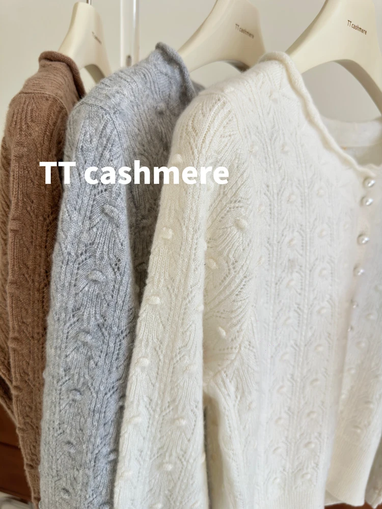 TTcashmere法式针织打底衫独特设计气质镂空小衫钩花复古别致上衣