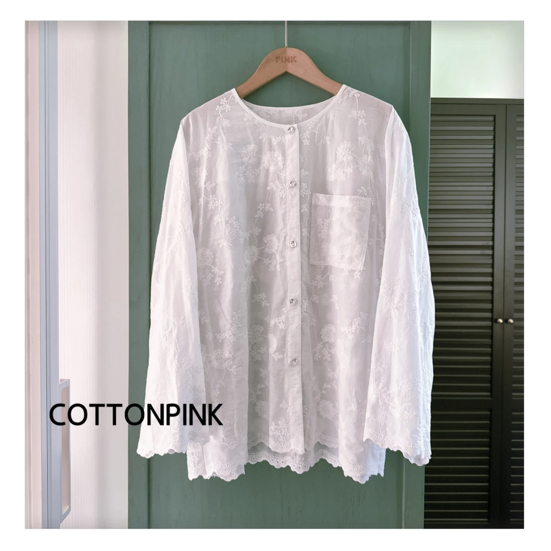 COTTONPINK女装优雅百搭上衣白色绣花开衫小外套女