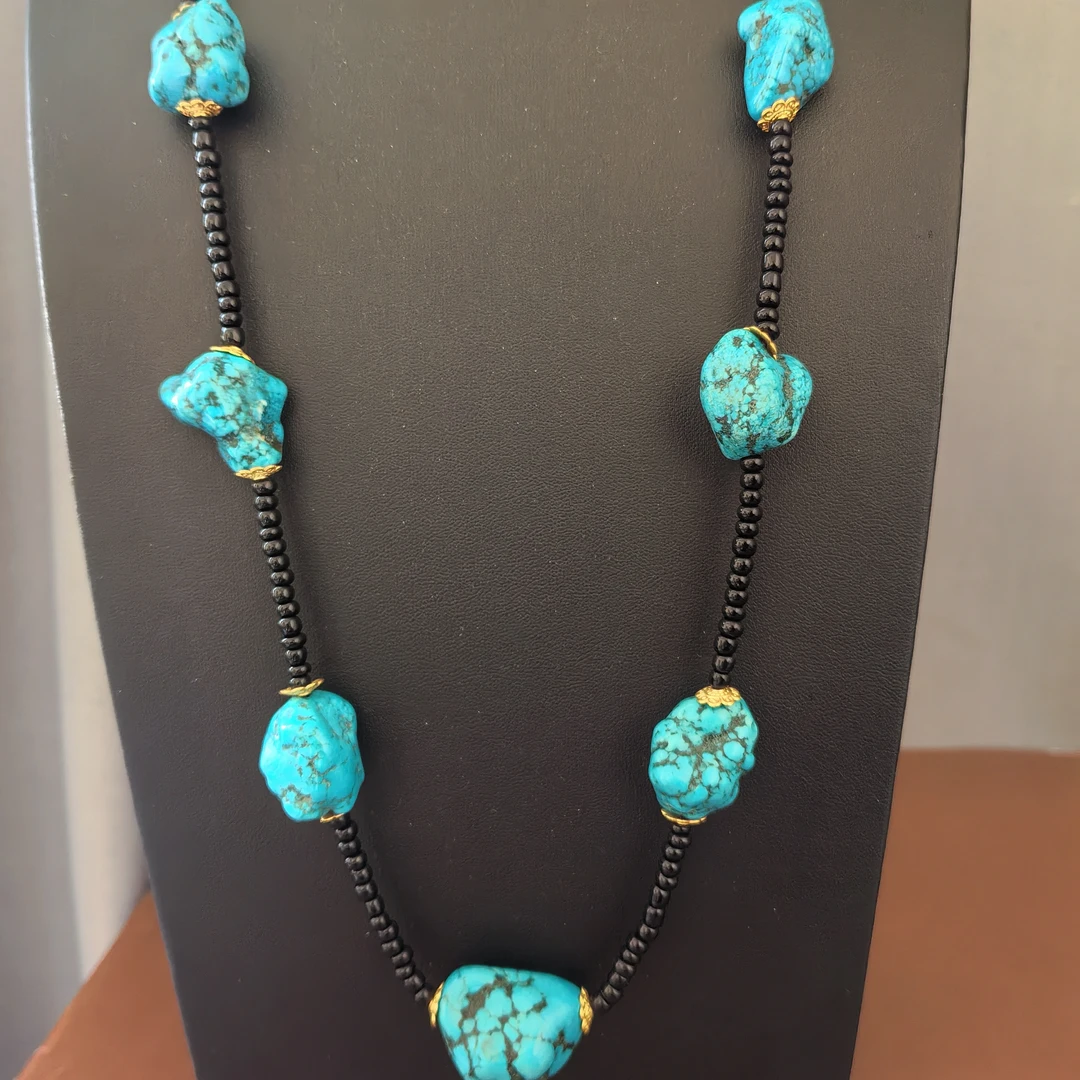 非金属珐琅项链 非金属莫桑石 藏式民族风蓝色手工编织设计项链