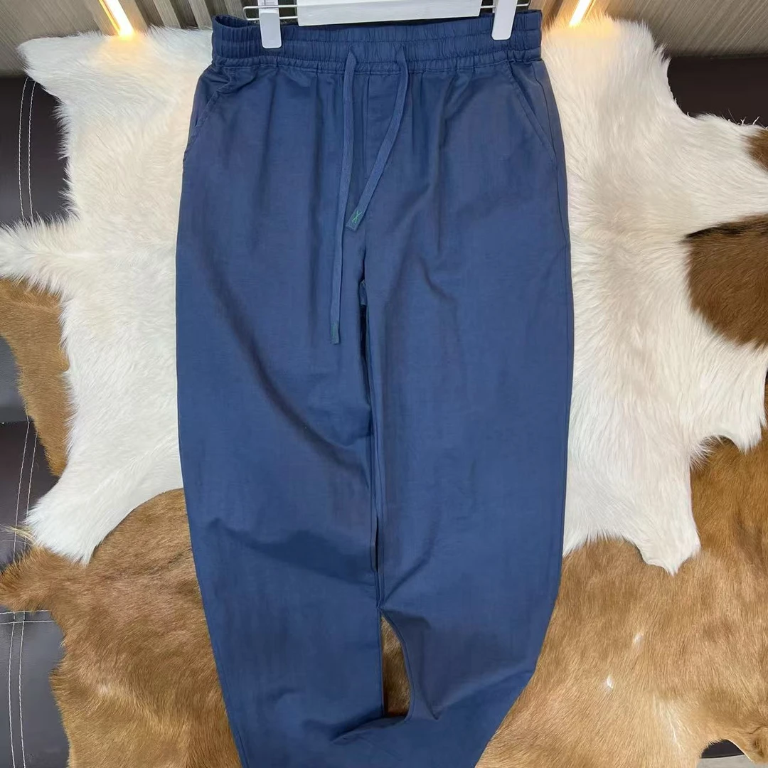 西班牙订单 80%亚麻 男士松紧腰薄款棉麻休闲长裤 青年版型