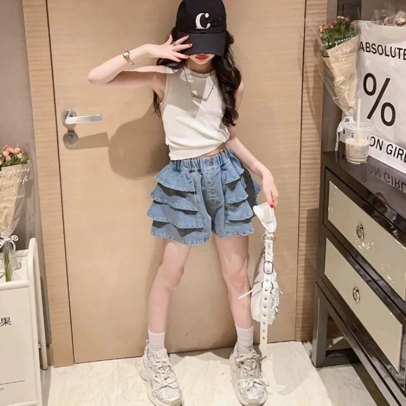 婧【新品】女童裙裤夏装2025新款儿童薄款裤子小女孩中大童牛仔短裤