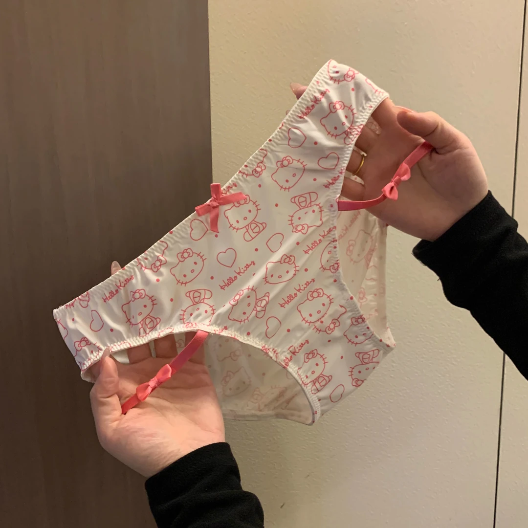 Kitty可爱猫咪印花内裤女款性感纯欲风细带少女丝滑冰丝三角内裤