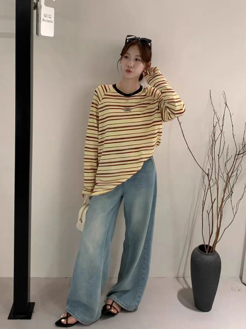 A2626【PINGJIE】25新款条纹打底时尚休闲潮流舒适百搭洋气打底衫