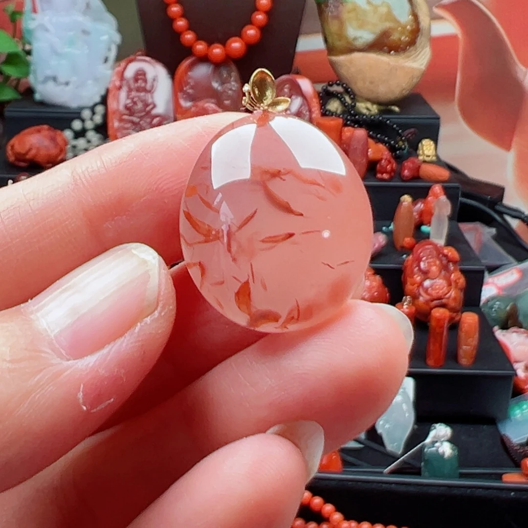 南红玛瑙18K金镶嵌颈饰