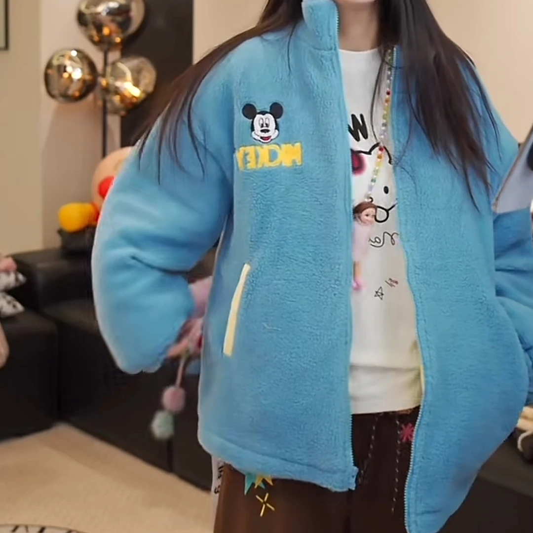 蓝色鼠鼠印花韩版保暖上衣可爱女外套ins少女风（