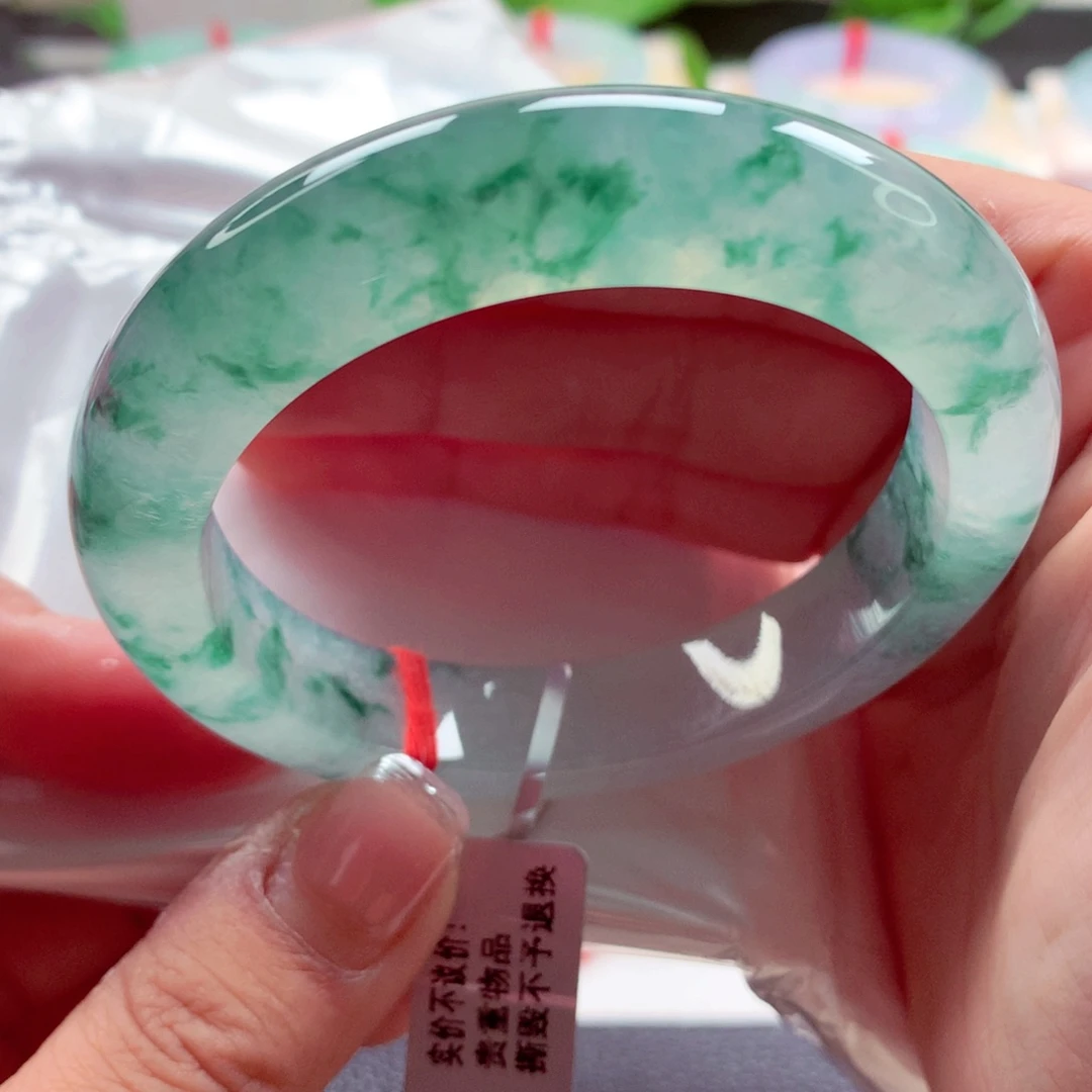 翡翠未镶嵌手镯师妹56.5水墨丹青绝美意境（26号）