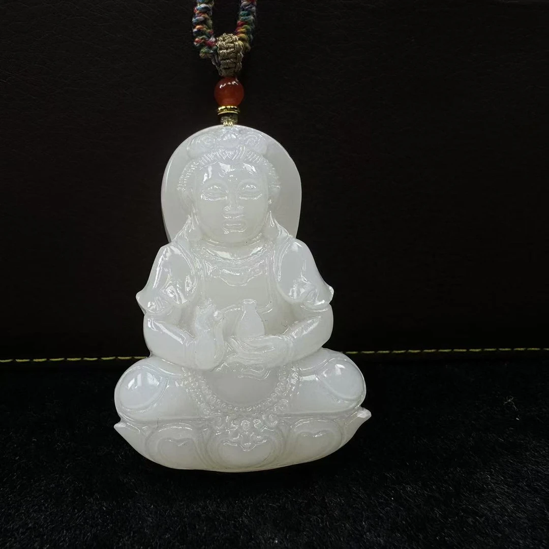 A042天然和田玉雕刻白观音吊坠多样性发一