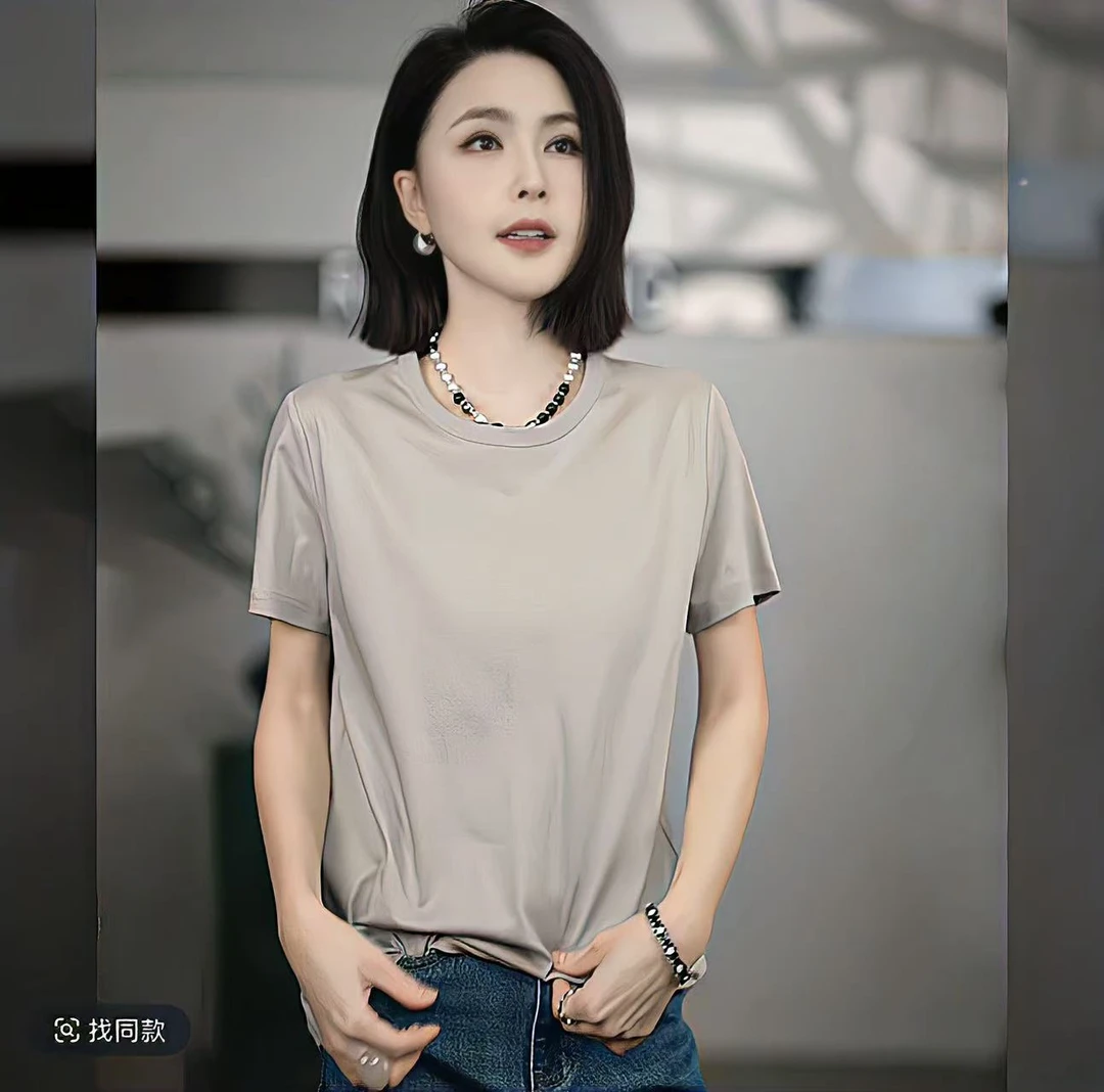 欧美修身显瘦短袖T恤女2025夏季韩系高质感简约显瘦大方百搭上衣