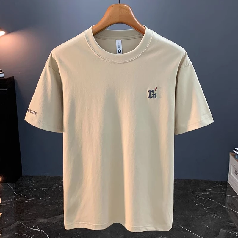 LEIGHZ/雷茨字母刺绣短袖t恤男士新款夏季潮流百搭圆领宽松上衣服