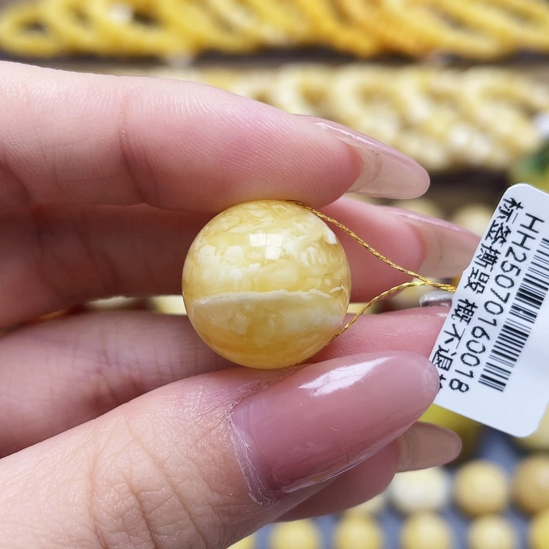 未镶嵌琥珀裸石17.5mm虎皮圆珠瑕疵