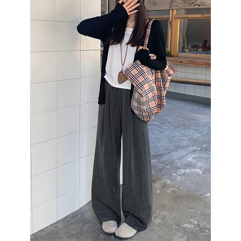 逃屿 【遮腿型显瘦】糯米阔腿裤女高腰老钱风宽松小个子秋冬休闲裤