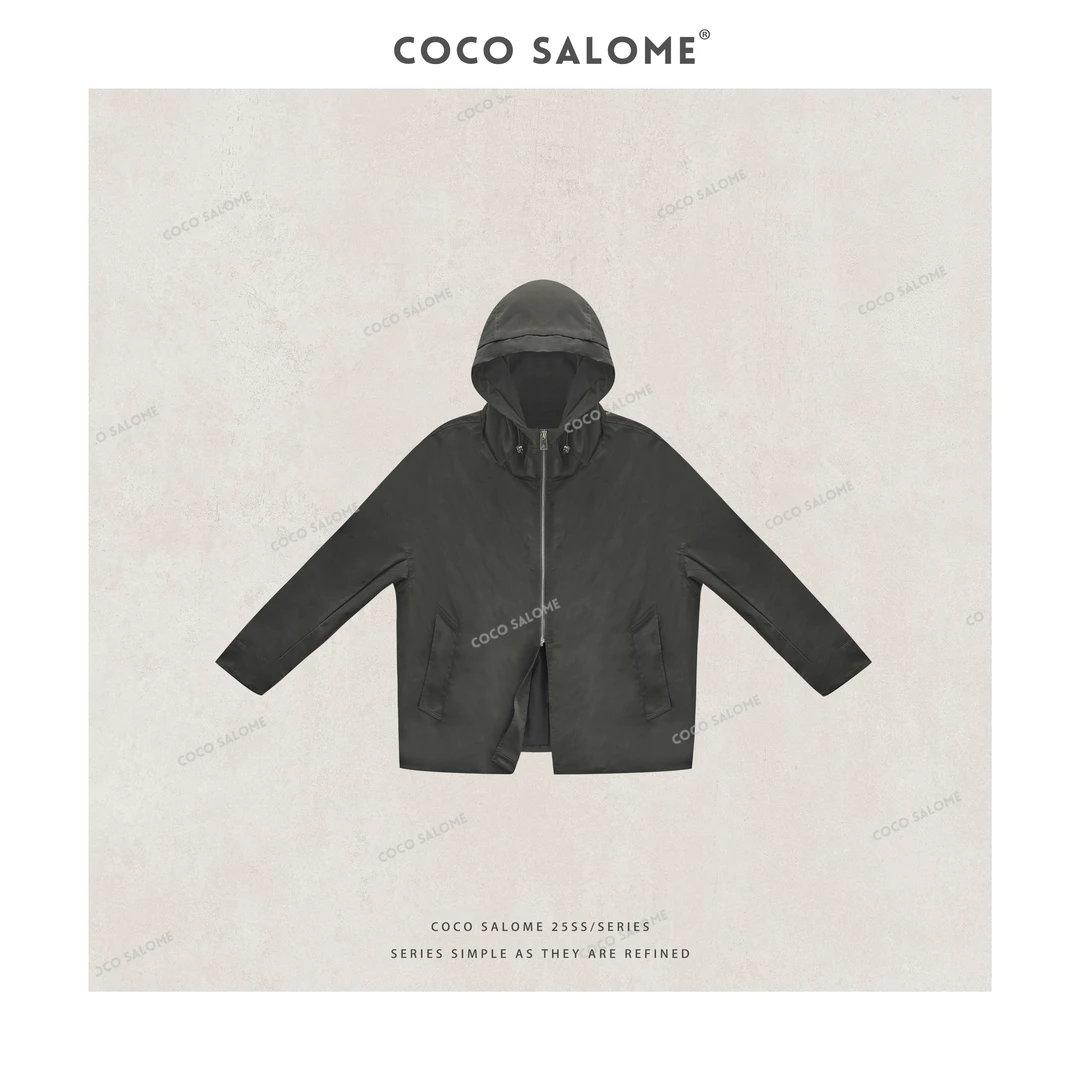 COCO SALOME｜韩彬彬"雨篷风衣"老钱风简约宽松连帽风衣1082-10