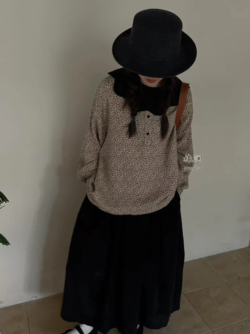 米多多 椿涧#88656#日系小碎花花边衬衫