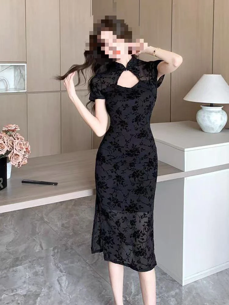 【长款】复古少女蕾丝改良旗袍名媛气质修身显瘦新中式连衣裙003