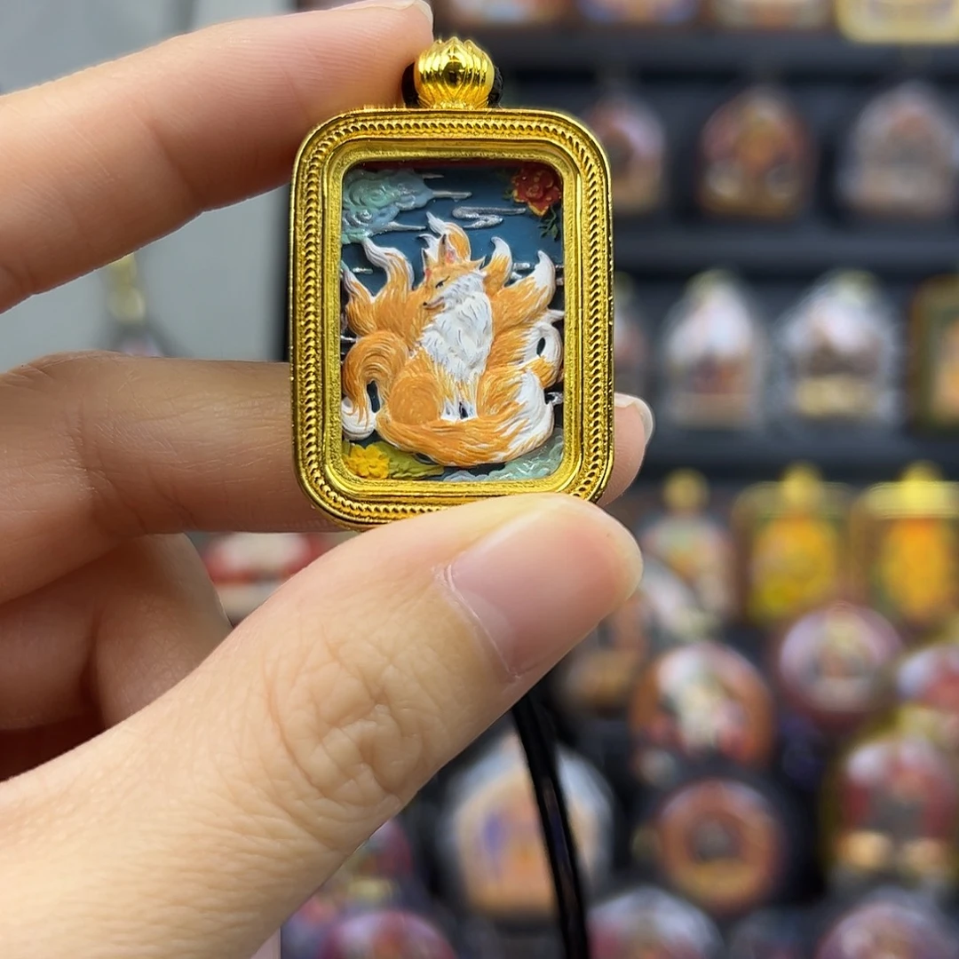 吊坠黄铜手绘擦擦前世九尾
